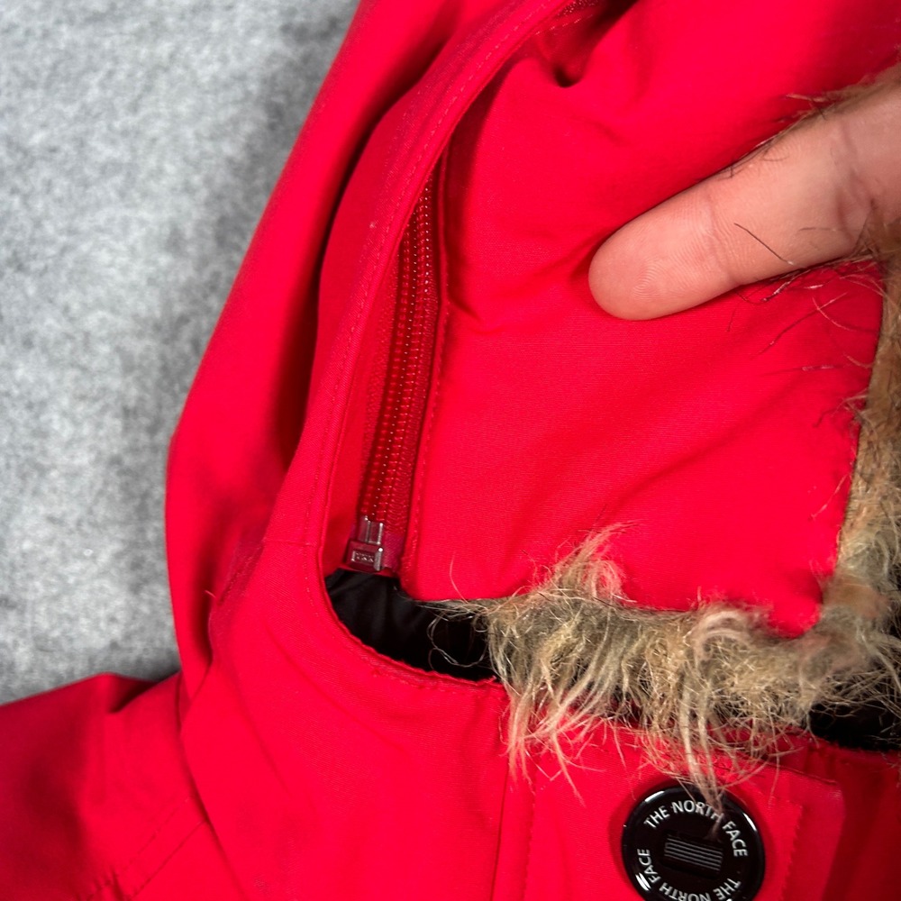 The North Face‎ jacket Womens Small Red hooded fur Down Insulated puffer quilt - Picture 4 of 16